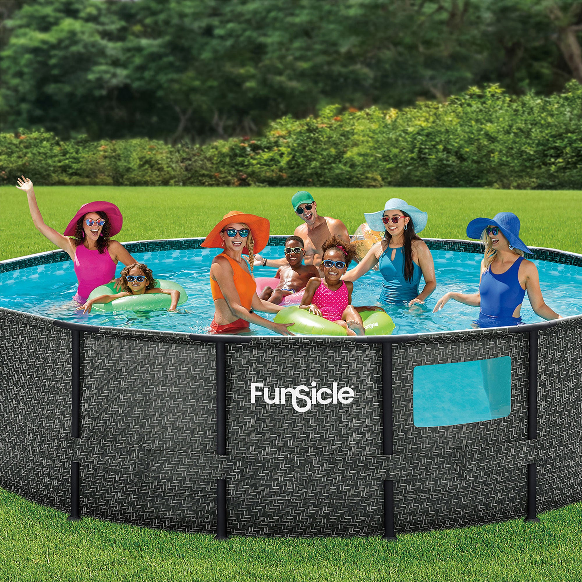 Funsicle 16' x 48" Crystal Vue Round Swimming Pool Set w/ 16' Cover, Herringbone - VMInnovations