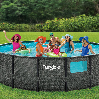 Funsicle 16' x 48" Crystal Vue Round Swimming Pool Set w/ 16' Cover, Herringbone - VMInnovations