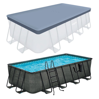 Funsicle 18' x 9' x 52" Oasis Rectangular Swimming Pool Set with 18' Cover, Gray