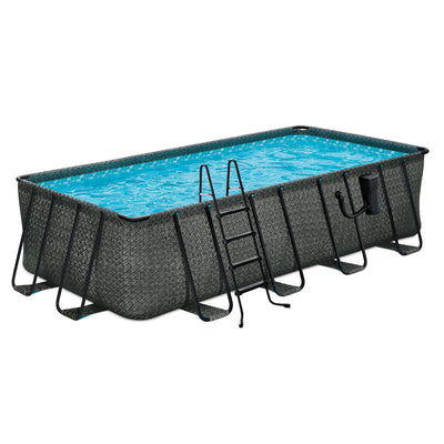 Funsicle 18' x 9' x 52" Oasis Rectangular Swimming Pool Set with 18' Cover, Gray
