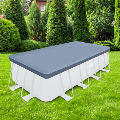 Funsicle 18' x 9' x 52" Oasis Rectangular Swimming Pool Set with 18' Cover, Gray - VMInnovations