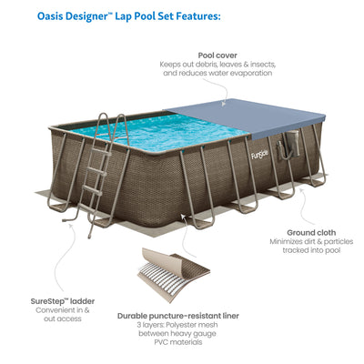 Funsicle 18'x9'x52" Oasis Rectangular Swimming Pool Set with 18' Cover, Brown - VMInnovations