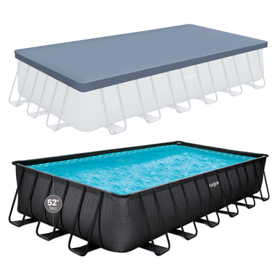 Funsicle 24'x12'x52" Oasis Rectangular Swimming Pool Set with 24' Cover, Black