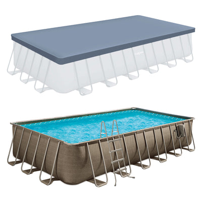 Funsicle 24'x12'x52" Oasis Rectangular Swimming Pool Set with 24' Cover, Brown