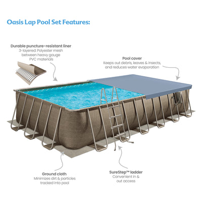 Funsicle 24'x12'x52" Oasis Rectangular Swimming Pool Set with 24' Cover, Brown