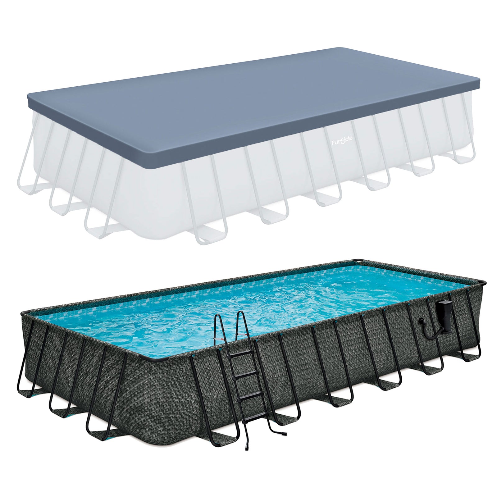 Funsicle 24'x12'x52" Oasis Rectangular Swimming Pool Set with 24' Cover, Gray - VMInnovations