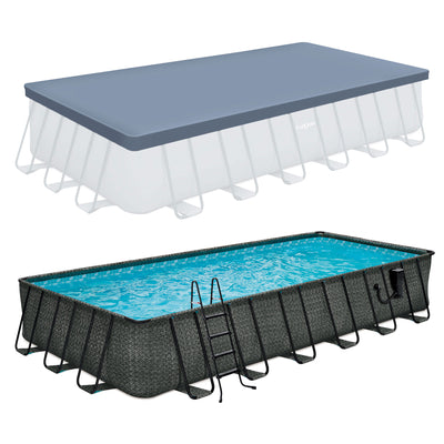 Funsicle 24'x12'x52" Oasis Rectangular Swimming Pool Set with 24' Cover, Gray - VMInnovations