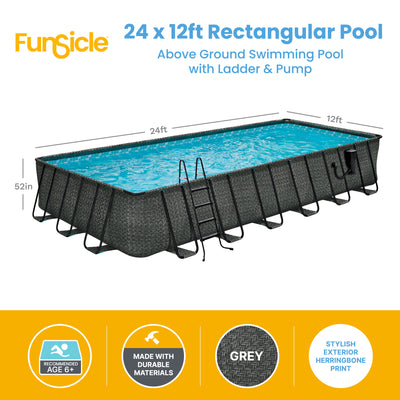 Funsicle 24'x12'x52" Oasis Rectangular Swimming Pool Set with 24' Cover, Gray - VMInnovations