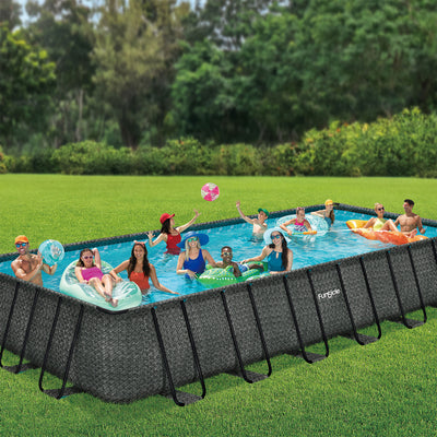 Funsicle 24'x12'x52" Oasis Rectangular Swimming Pool Set with 24' Cover, Gray - VMInnovations