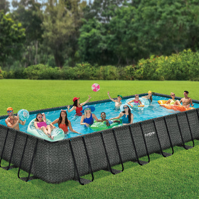 Funsicle 24'x12'x52" Oasis Rectangular Swimming Pool Set with 24' Cover, Gray