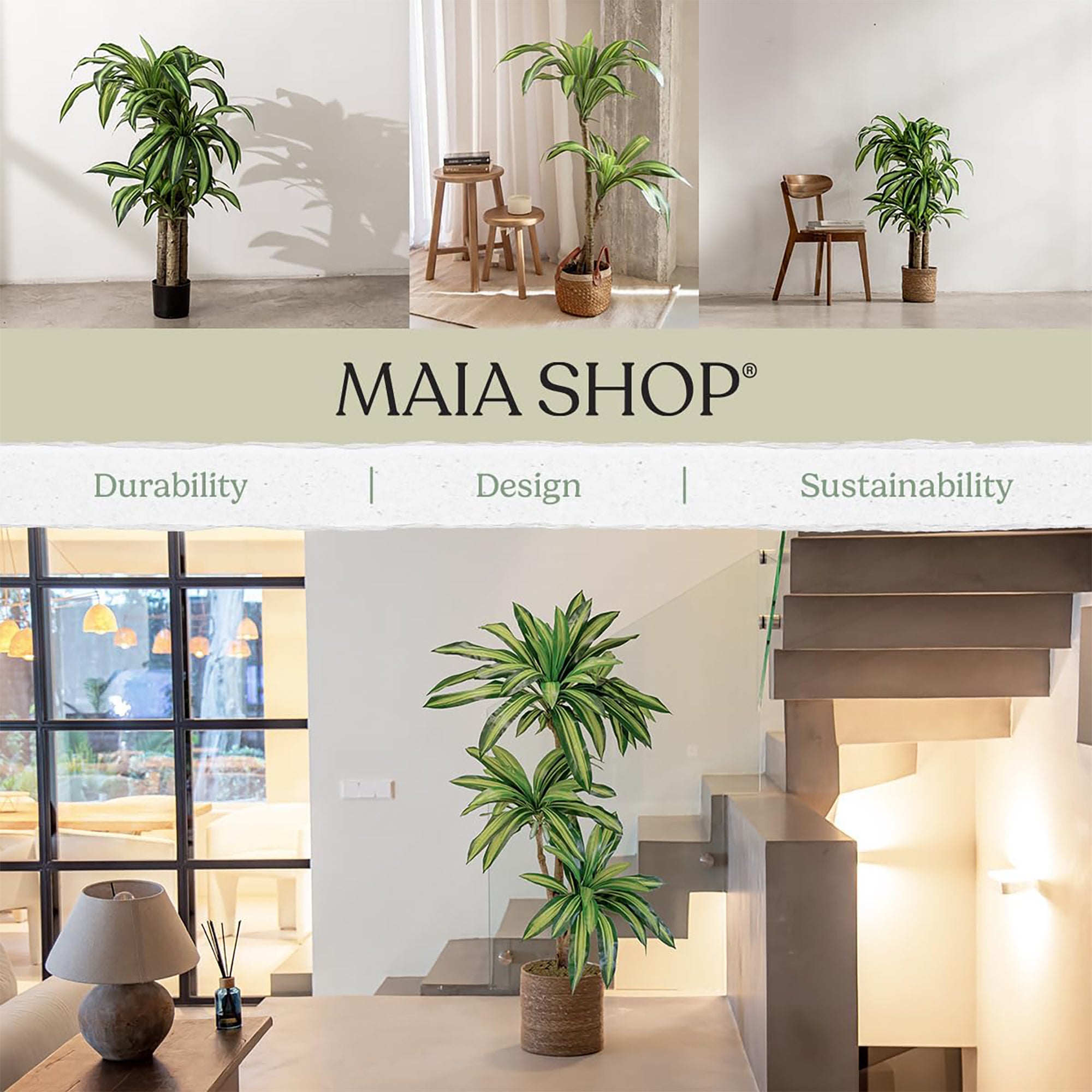 Maia Artificial Dracaena Plant 3.5 Feet Tall Tropical Palm Tree, 41"(Open Box) - VMInnovations