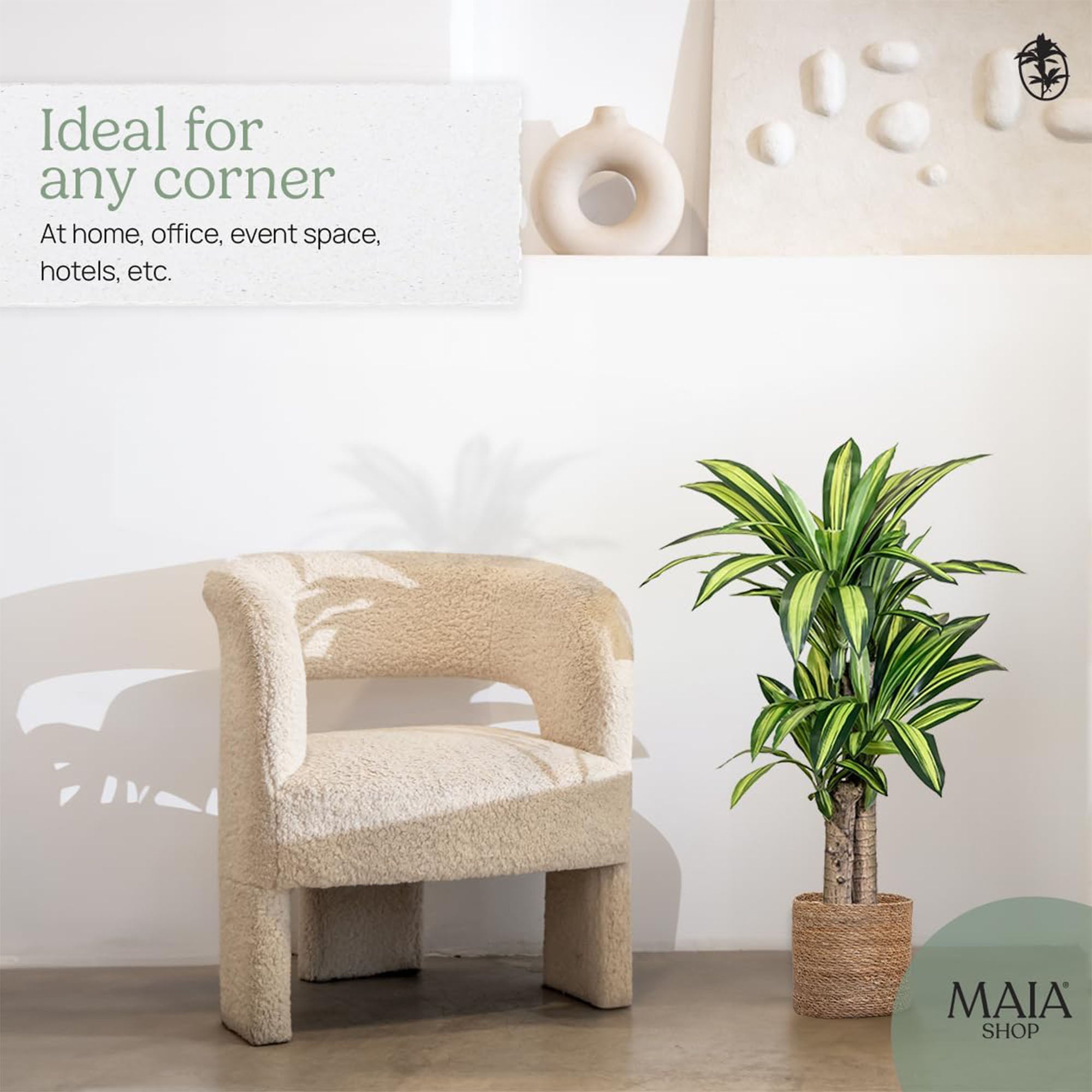 Maia Shop Artificial Dracaena Plant 3.9ft Tall Tropical Palm Tree, 47 inches - VMInnovations