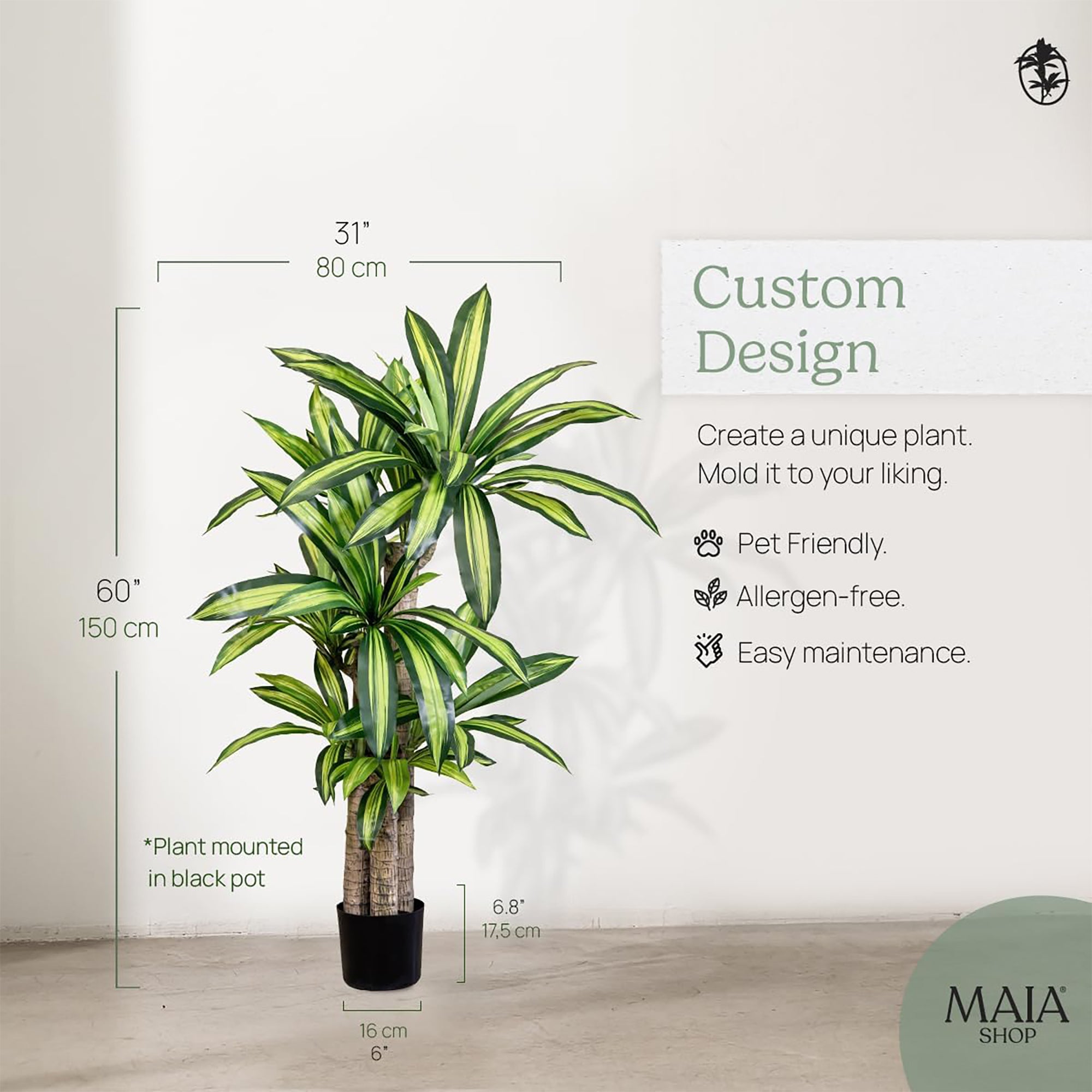 Maia Shop Artificial Dracaena Tree 5 ft. Tall Tropical Home Decoration, 61 In. - VMInnovations