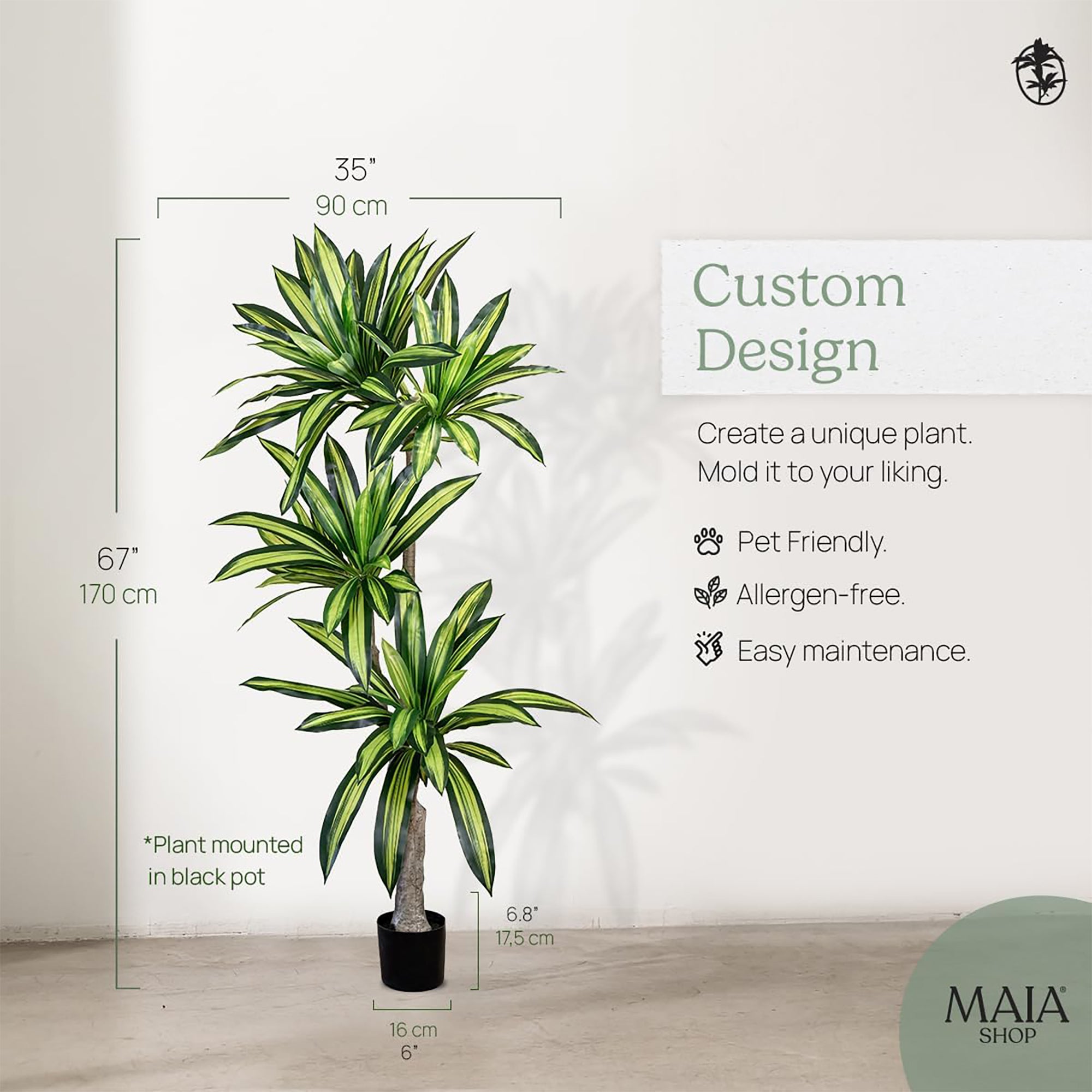 Maia Shop Artificial Dracaena Tree 5.5 ft. Tall Tropical Home Decoration, 67 In. - VMInnovations