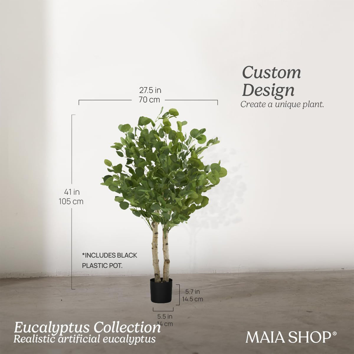 Maia Shop Artificial Eucalyptus Tree 3.5' Tall, Tree w/Natural Wood Trunk (Used)