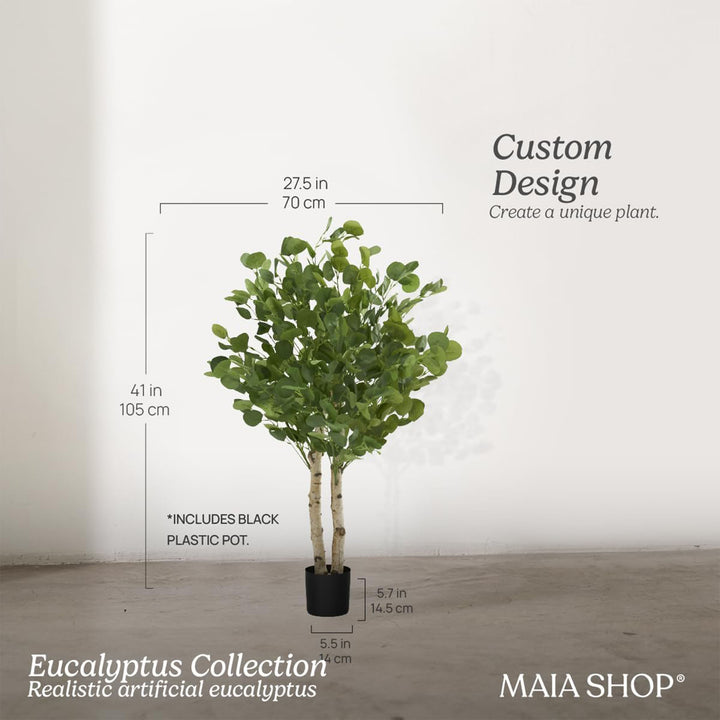 Maia Shop Artificial Eucalyptus Tree 3.5' Tall, w/Natural Wood Trunk (Open Box)