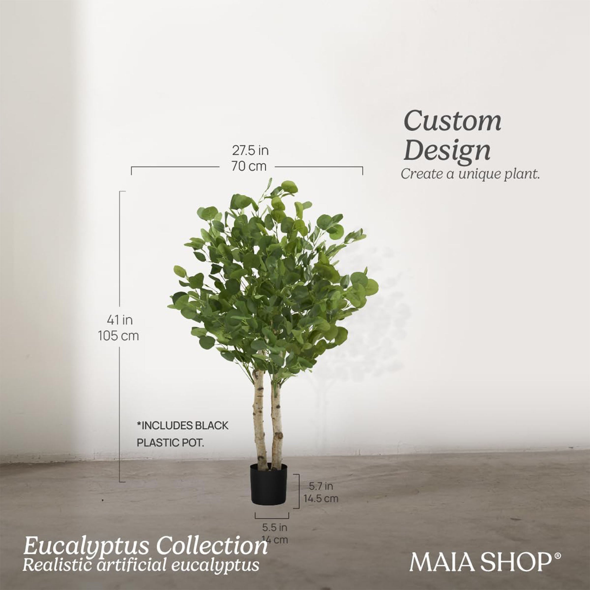 Maia Shop Artificial Eucalyptus Tree 3.5' Tall, w/Natural Wood Trunk (Open Box) - VMInnovations