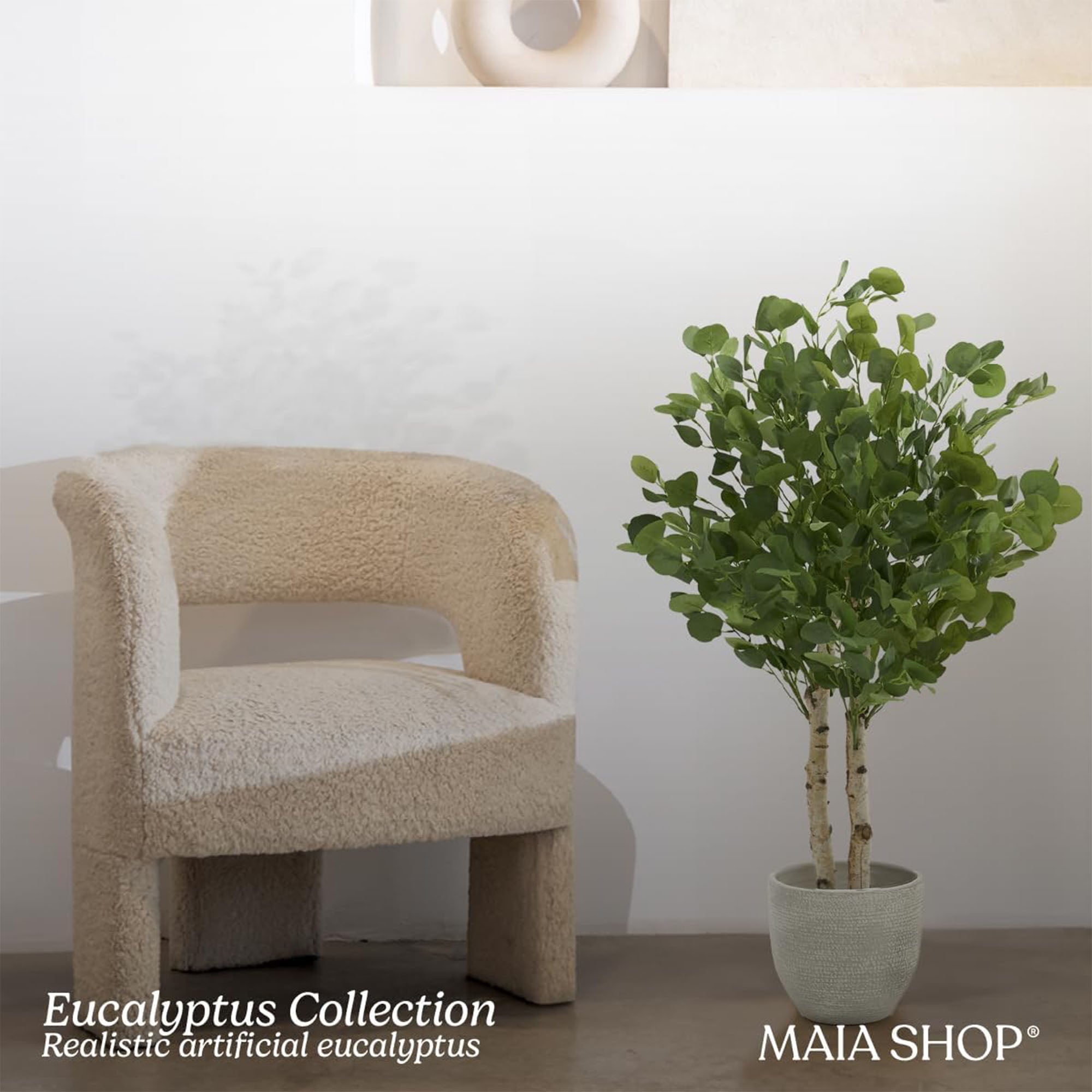 Maia Shop Artificial Eucalyptus Tree 3.5' Tall, w/Natural Wood Trunk (Open Box) - VMInnovations