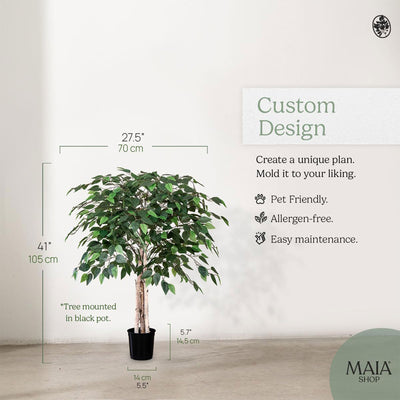 Maia Shop Artificial Ficus Tree 3.5 ft. Tall Tropical Home Decoration, 41 Inches