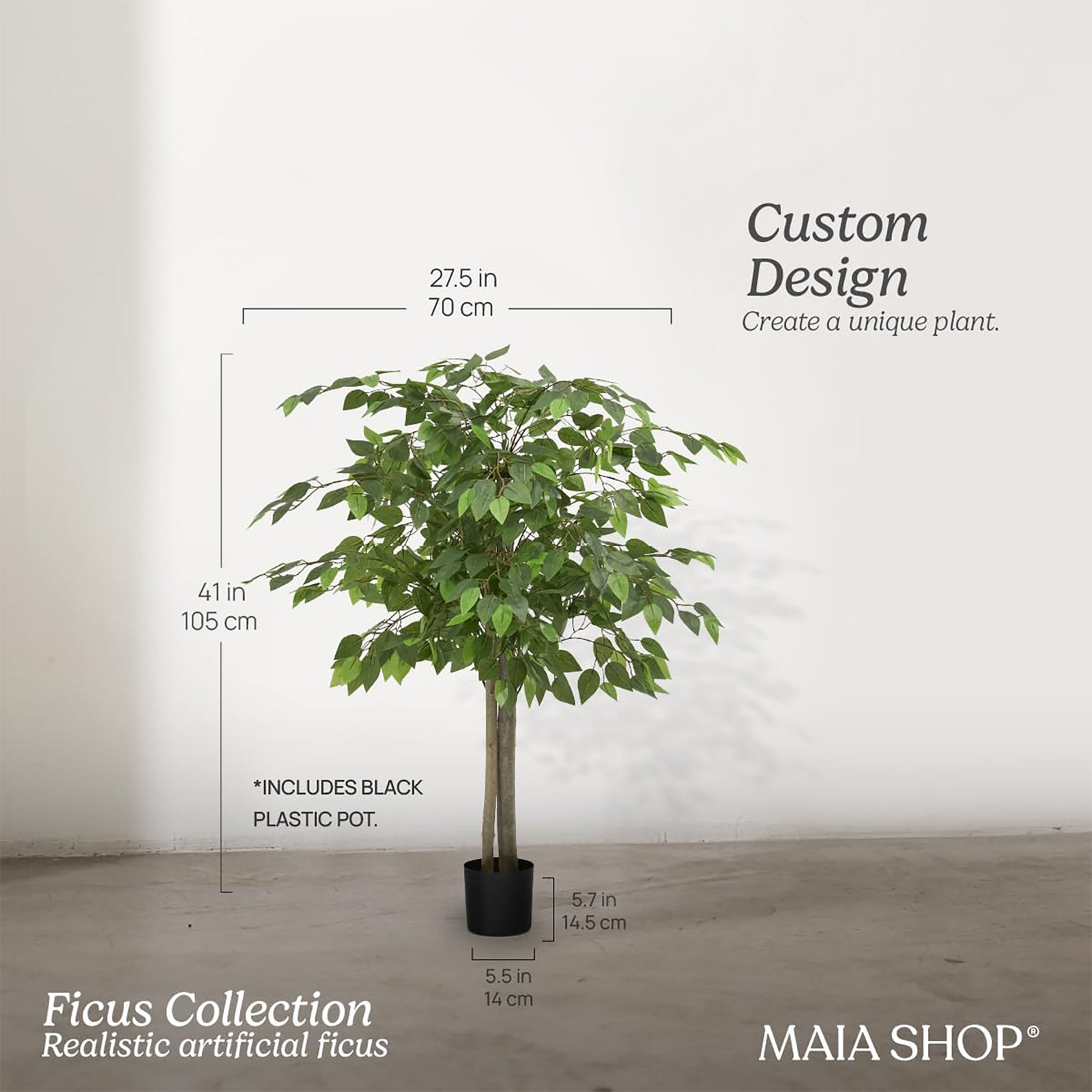 Maia Shop Artificial Ficus Tree 3.5 ft. Tall Tropical Home Decoration, 41"(Used) - VMInnovations