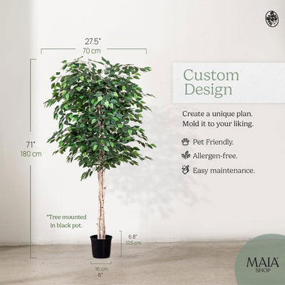 Maia Artificial Ficus Tree 6ft Tall Tropical Home Decoration, 71 Inches (Used)