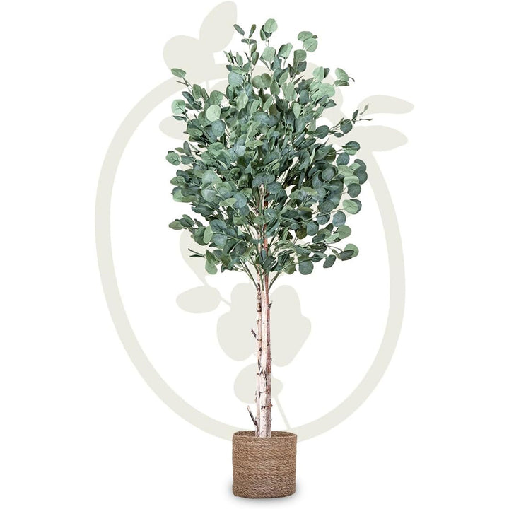 Maia Shop Artificial Eucalyptus Tree 5' Tall, Fake Tree w/Wood Trunk (Open Box)