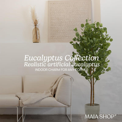 Maia Shop Artificial Eucalyptus Tree 5' Tall, Fake Tree w/Wood Trunk (Open Box)