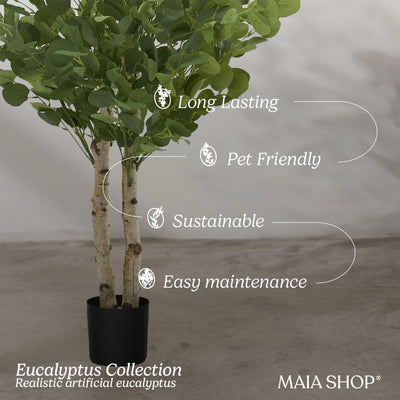 Maia Shop Artificial Eucalyptus Tree 5' Tall, Fake Tree w/Wood Trunk (Open Box)