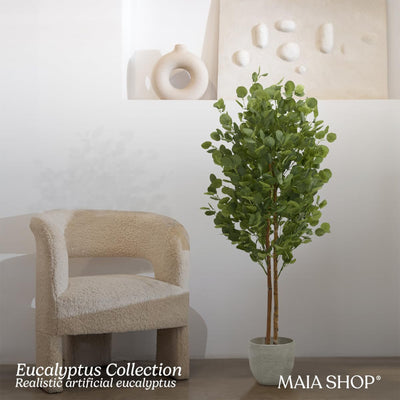Maia Shop Artificial Eucalyptus Tree 5' Tall, Fake Tree w/Wood Trunk (Open Box)
