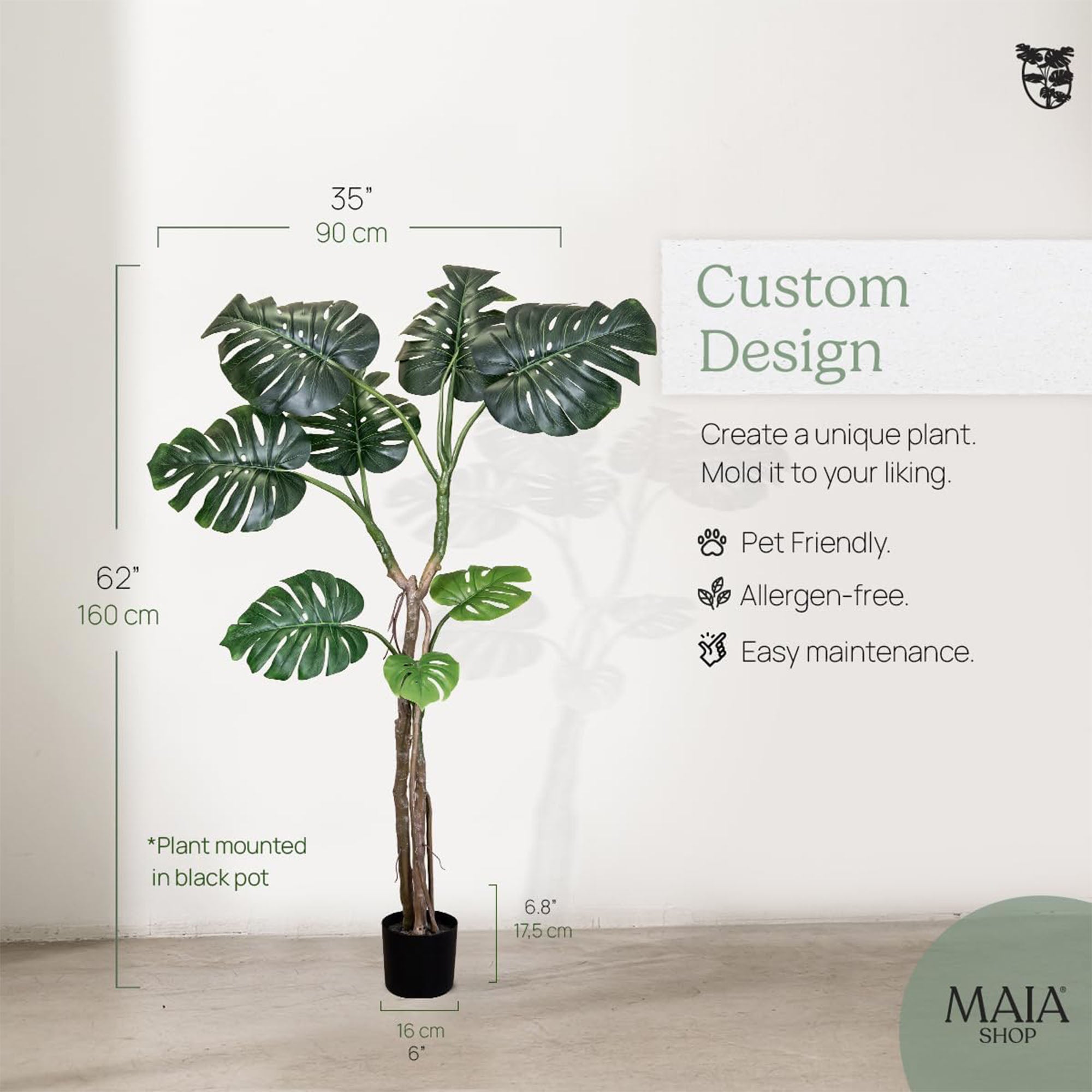 Maia Shop Artificial Monstera Plant 5 Feet Tall Tropical Palm Tree, 62 inches - VMInnovations