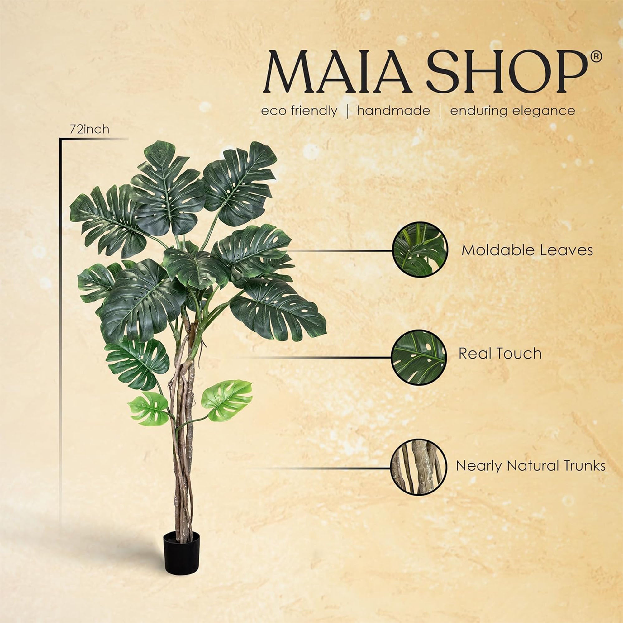 Maia Shop Artificial Monstera Tropical Palm Tree Home Decoration, 72" (Used)