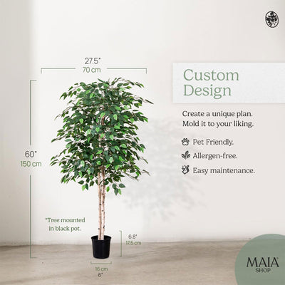 Maia Shop Artificial Ficus Tree 5ft Tall Tropical Home Decoration, 60 In (Used)