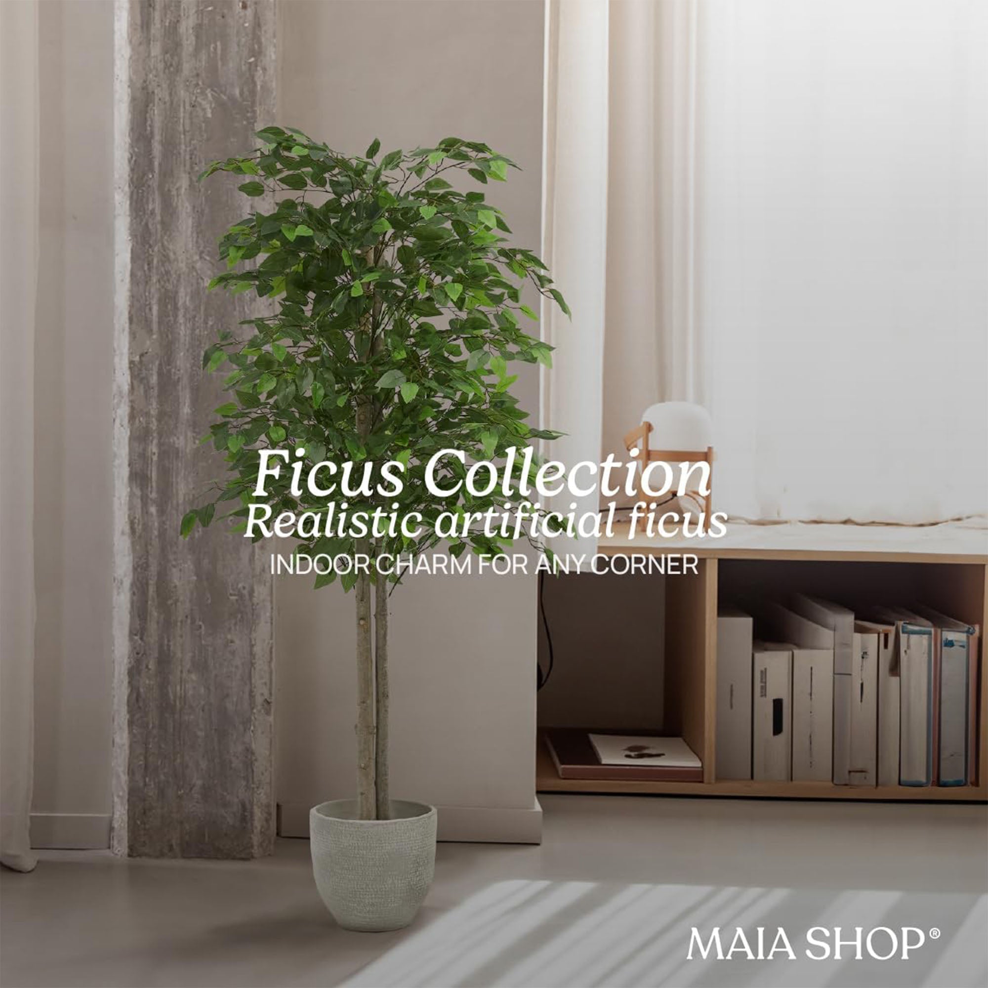 Maia Shop Artificial Ficus Tree 5 Feet Tropical Decoration, 60 Inches (Open Box) - VMInnovations
