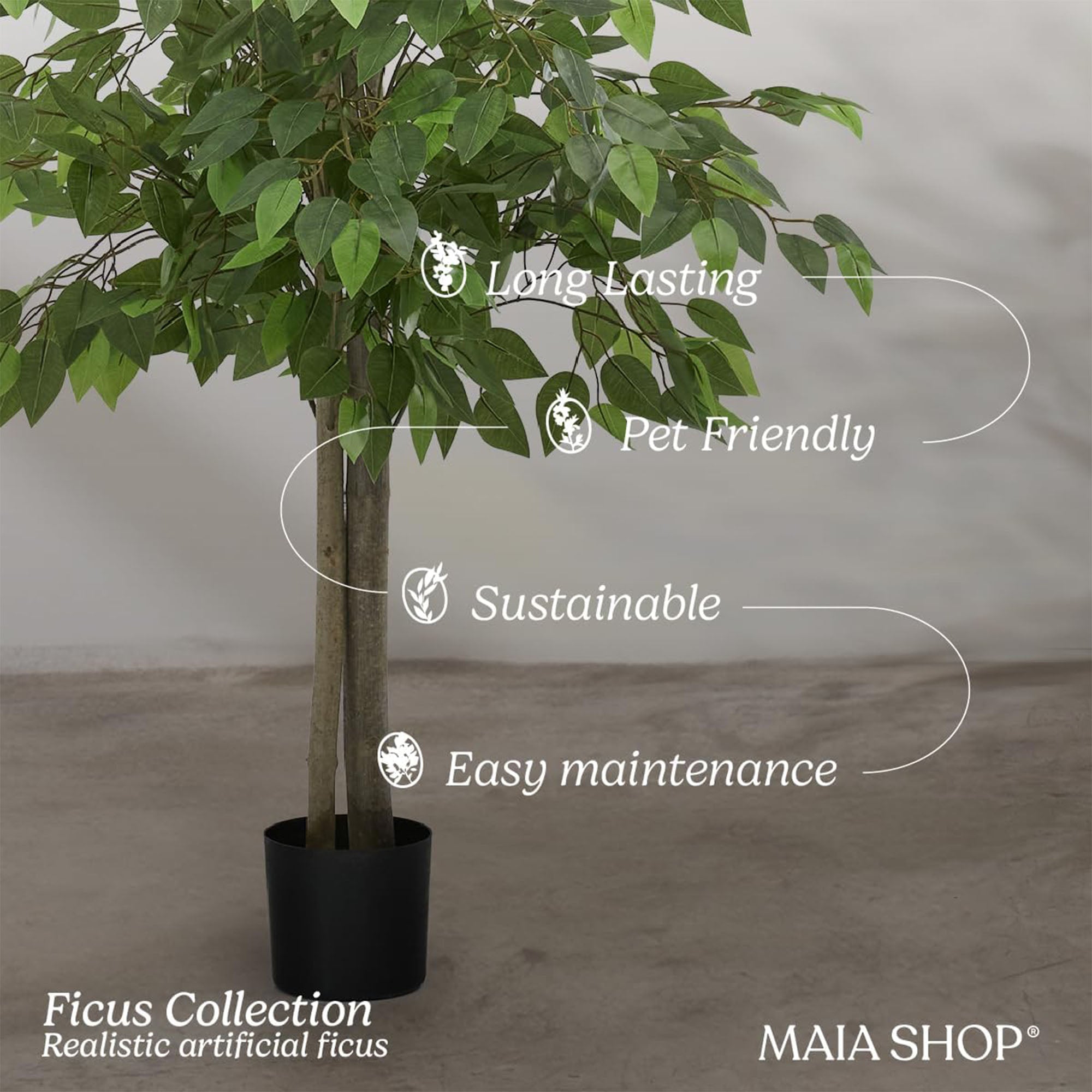 Maia Shop Artificial Ficus Tree 5 Feet Tropical Decoration, 60 Inches (Open Box) - VMInnovations