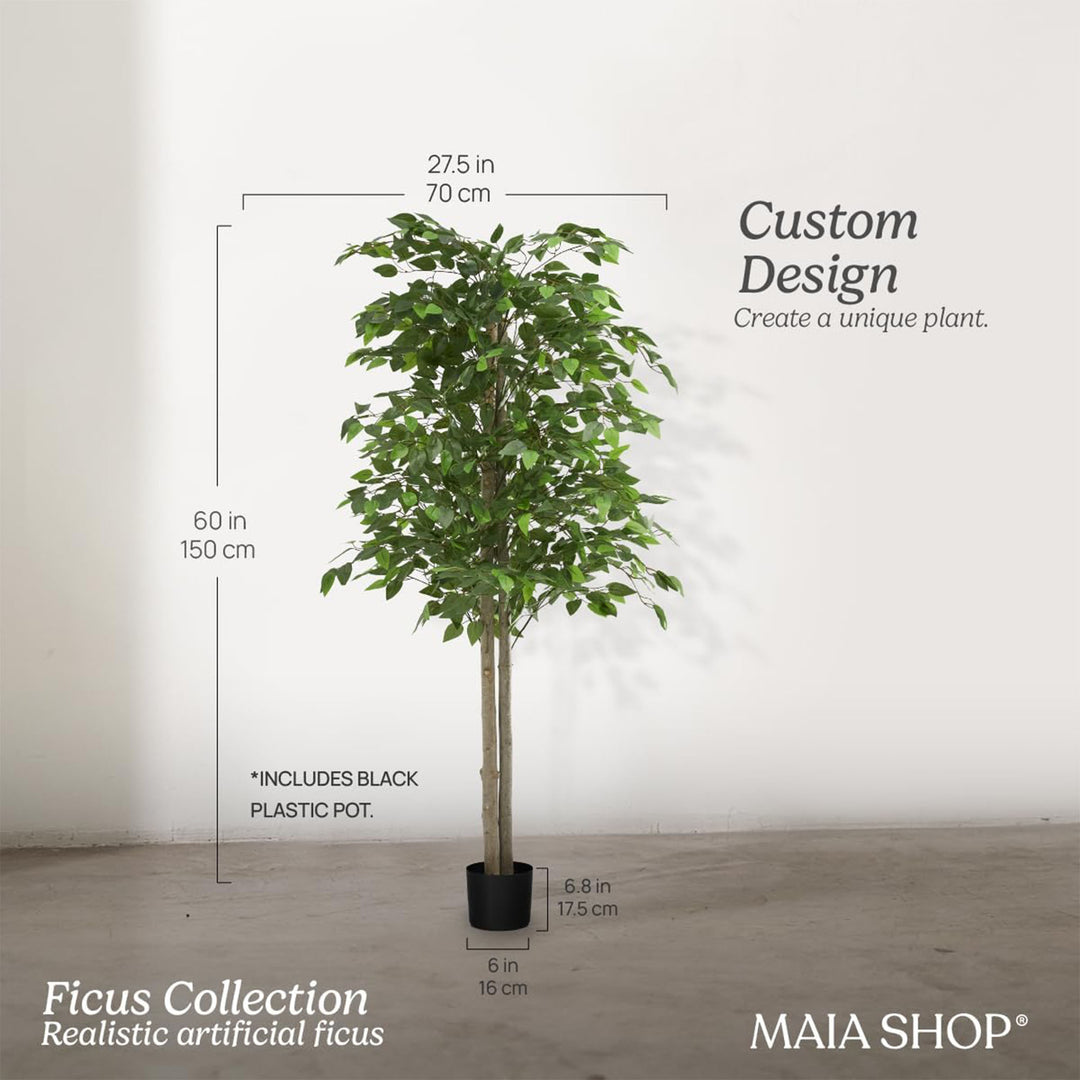 Maia Shop Artificial Ficus Tree 5 Feet Tall Tropical Home Decoration, 60 Inches