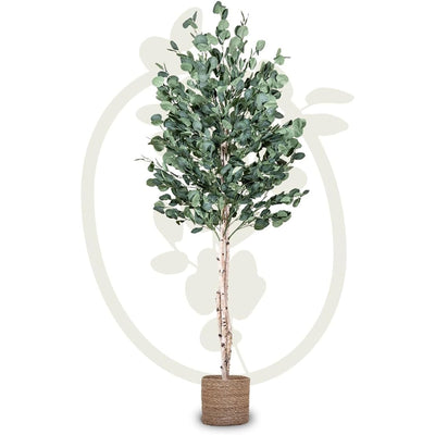 Maia Shop Artificial Eucalyptus Tree 6' Tall, Fake Tree w/Wood Trunk (Used)