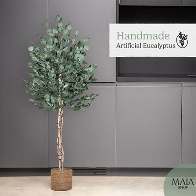 Maia Shop Artificial Eucalyptus Tree 6' Tall, Natural Wood Trunk (Open Box)