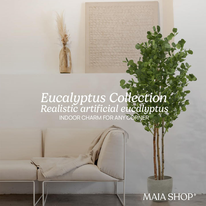 Maia Shop Artificial Eucalyptus Tree 6' Tall, Natural Wood Trunk (Open Box)