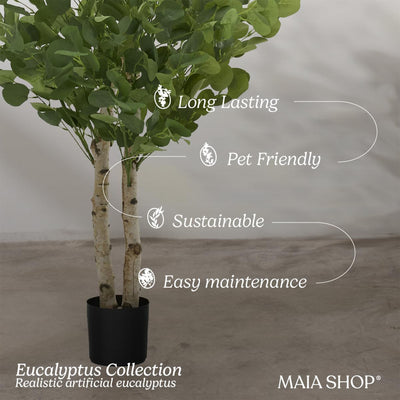 Maia Shop Artificial Eucalyptus Tree 6' Tall, Natural Wood Trunk (Open Box)