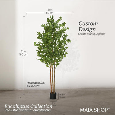 Maia Shop Artificial Eucalyptus Tree 6' Tall, Natural Wood Trunk (Open Box)