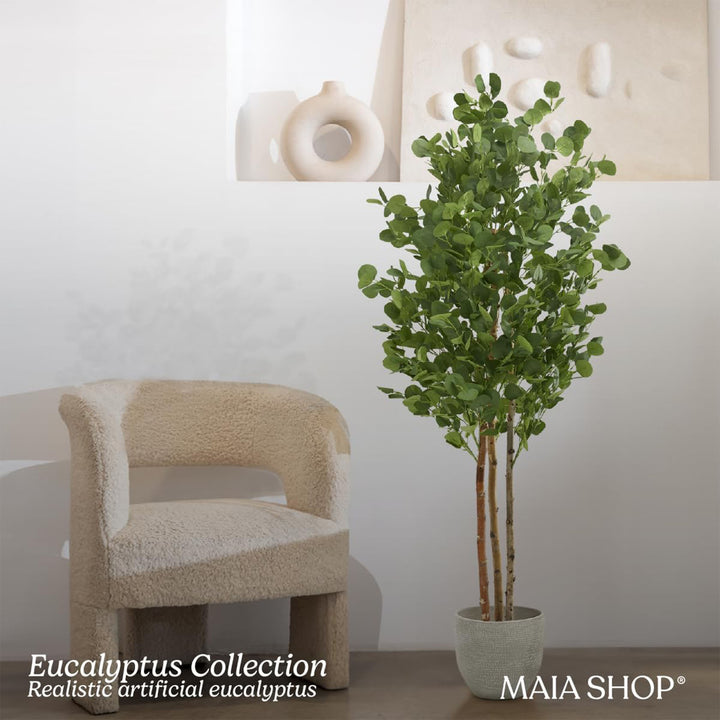 Maia Shop Artificial Eucalyptus Tree 6' Tall, Natural Wood Trunk (Open Box)