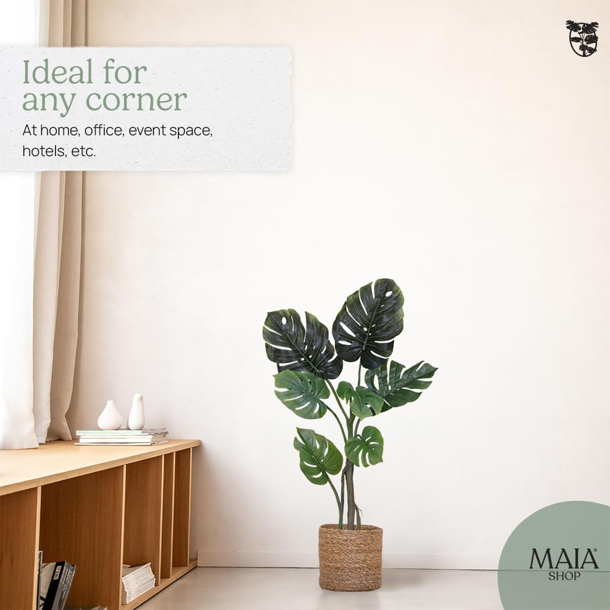 Maia Shop Artificial Monstera Tropical Palm Tree Home Decoration, 47" (Open Box)