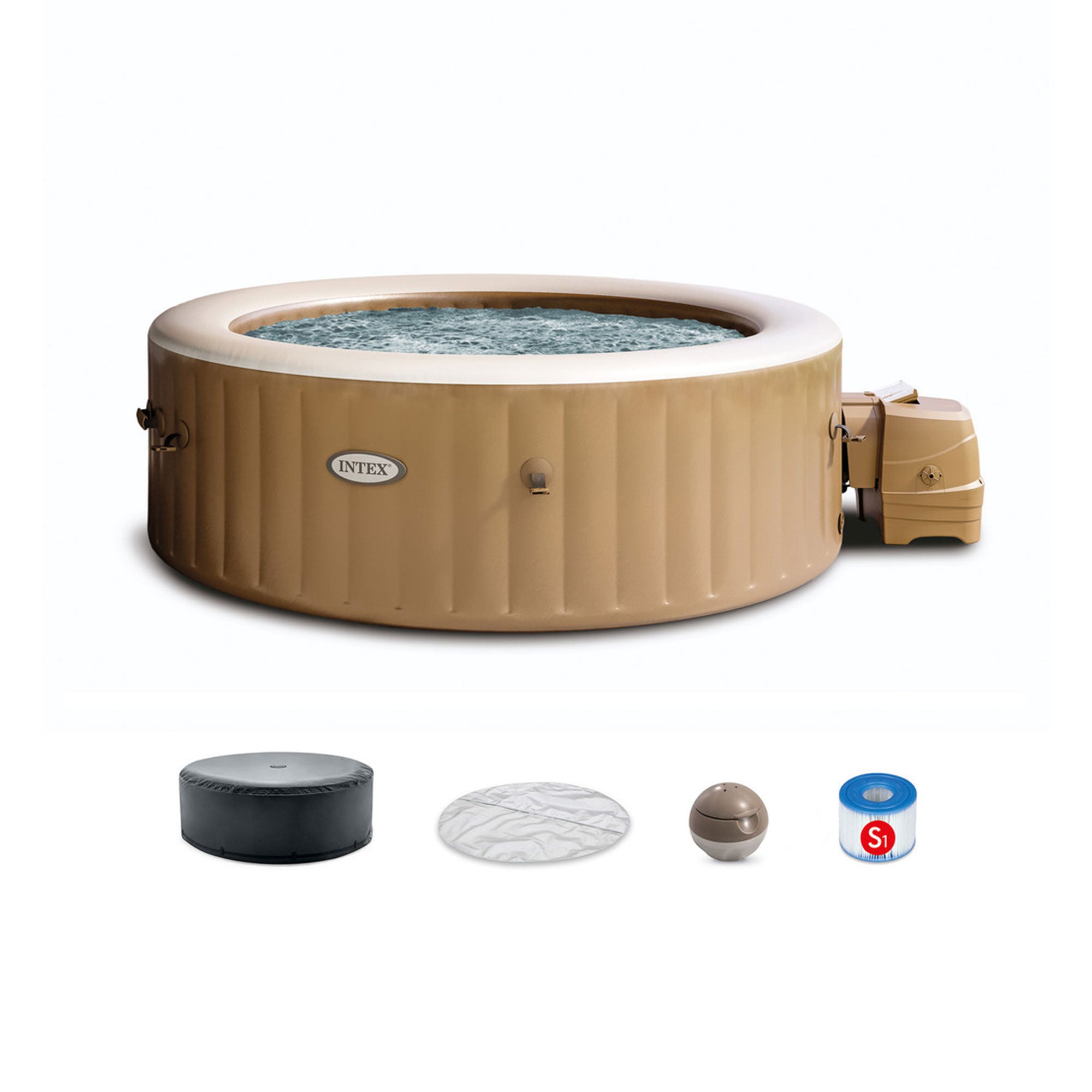 Intex Handheld Pool Vacuum with PureSpa 6 Person Inflatable Hot Tub, Sahara Tan - VMInnovations