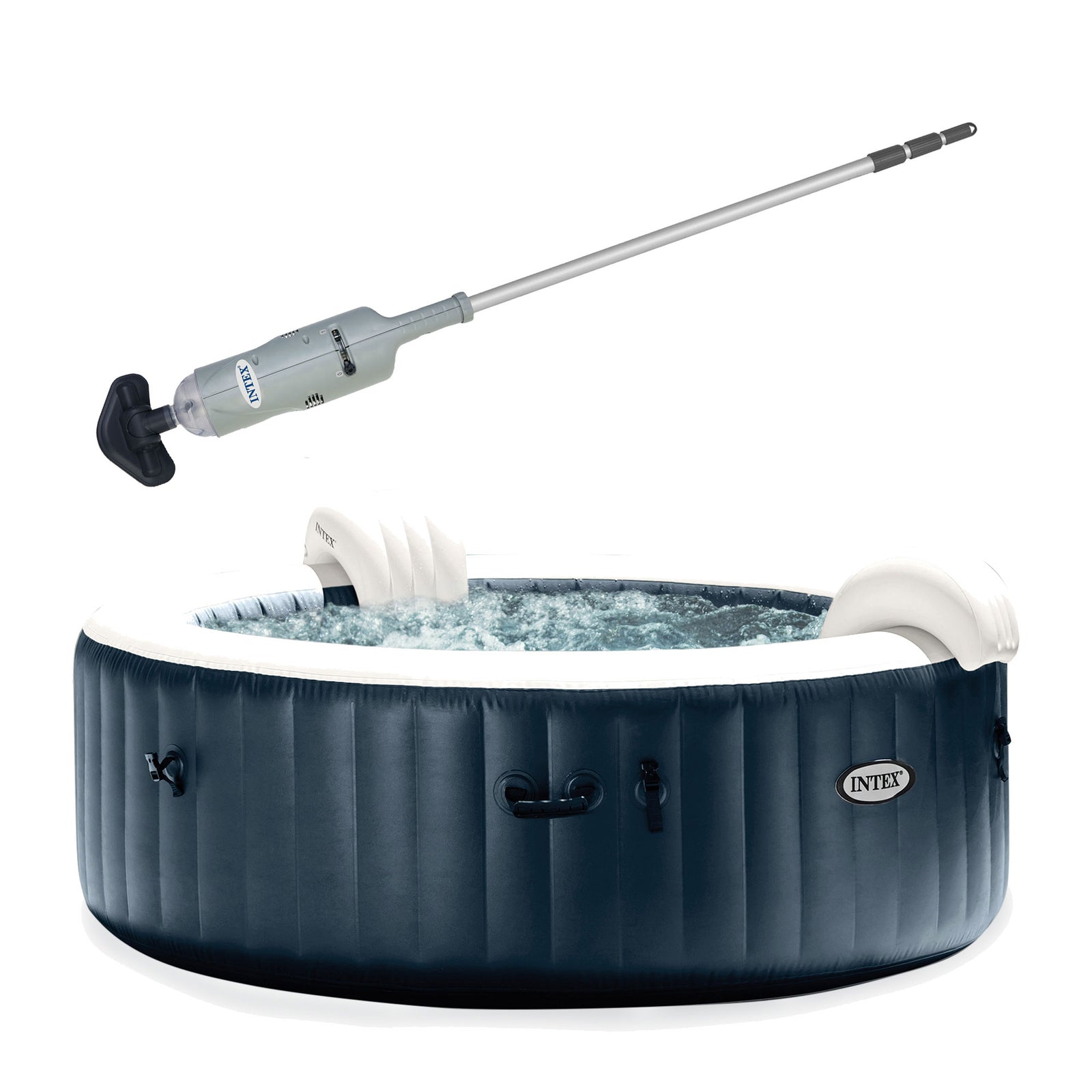 Intex Handheld Pool Vacuum with PureSpa 6 Person Inflatable Hot Tub, Cobalt Blue - VMInnovations