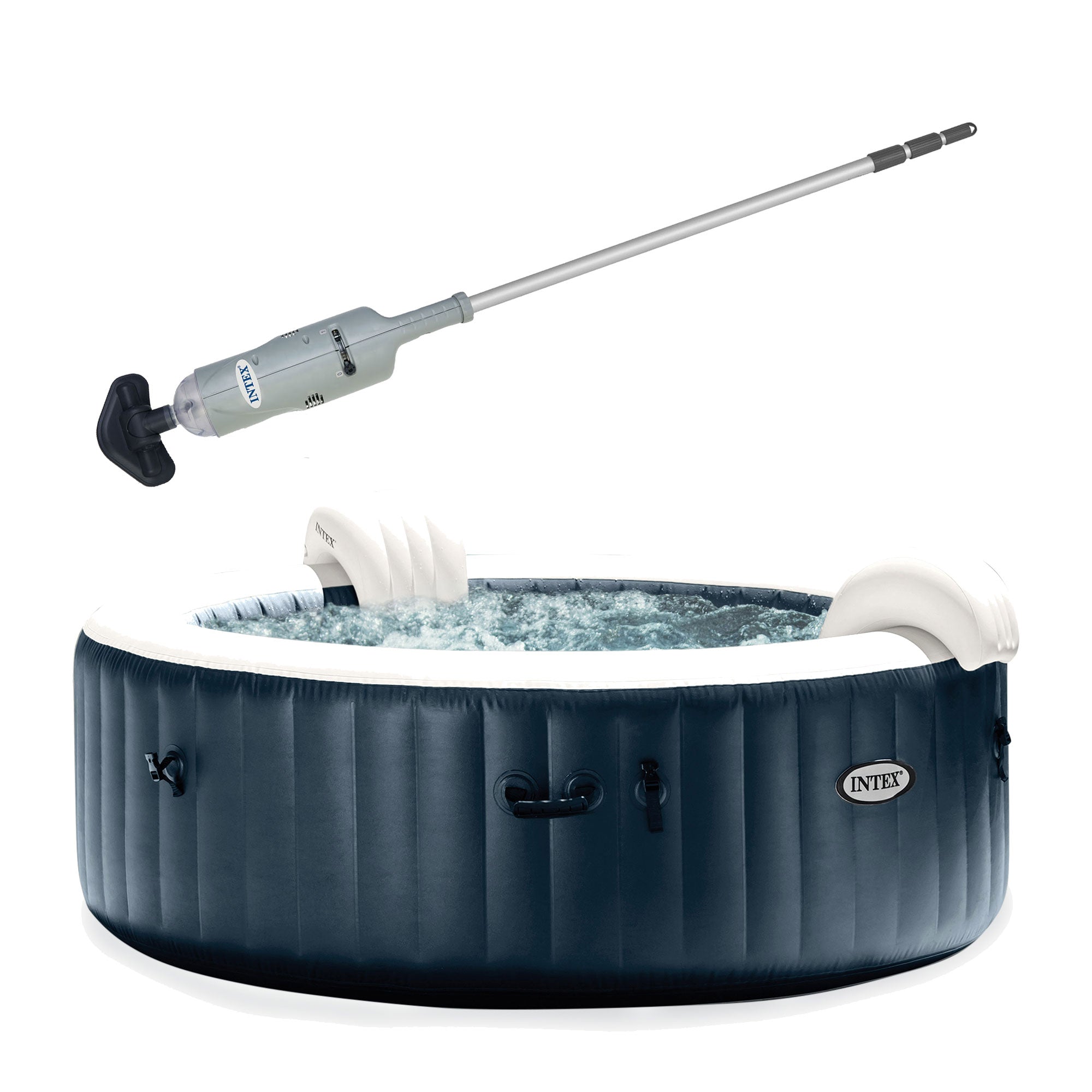 Intex Handheld Pool Vacuum with PureSpa 6 Person Inflatable Hot Tub, Cobalt Blue - VMInnovations