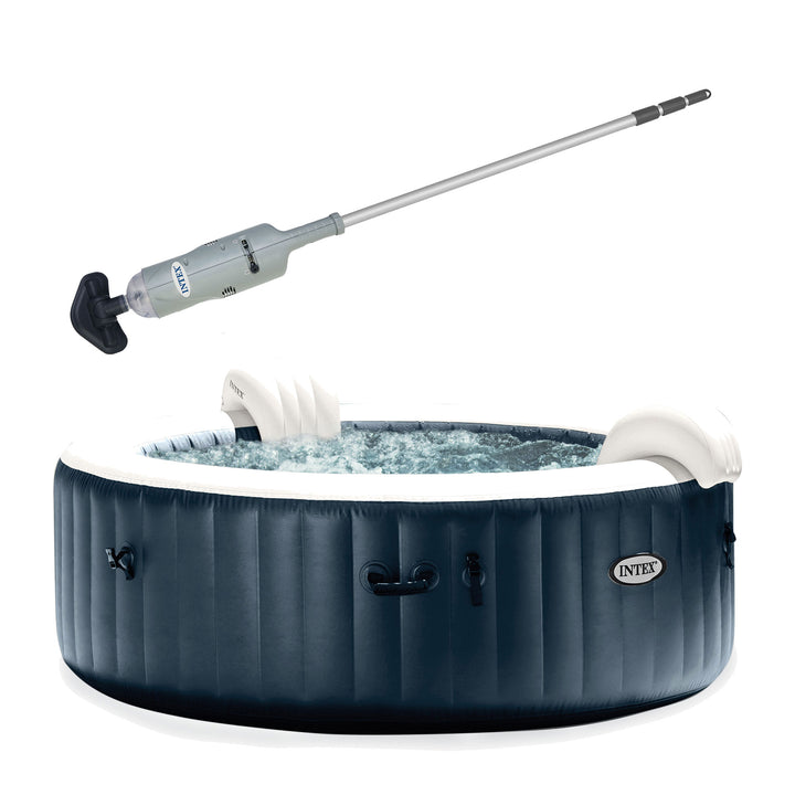 Intex Handheld Pool Vacuum with PureSpa 6 Person Inflatable Hot Tub, Cobalt Blue