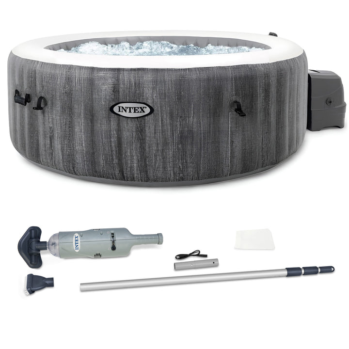 Intex Handheld Pool Vacuum w/PureSpa Plus 4 Person Inflatable Hot Tub, Greywood