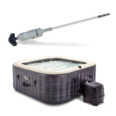 Intex Handheld Pool Vacuum w/PureSpa Plus 4 Person Inflatable Hot Tub, Greystone