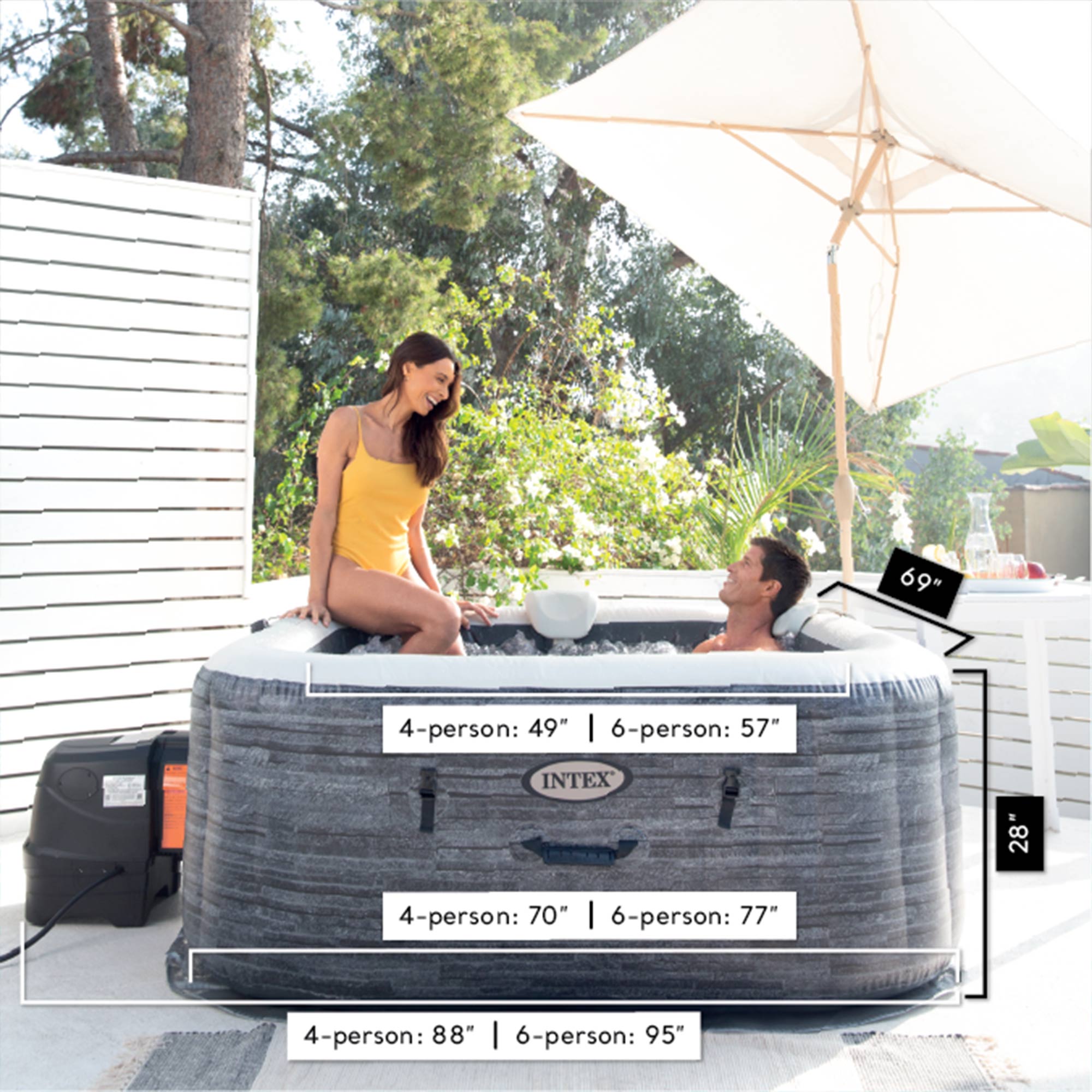 Intex Handheld Pool Vacuum w/PureSpa Plus 4 Person Inflatable Hot Tub, Greystone