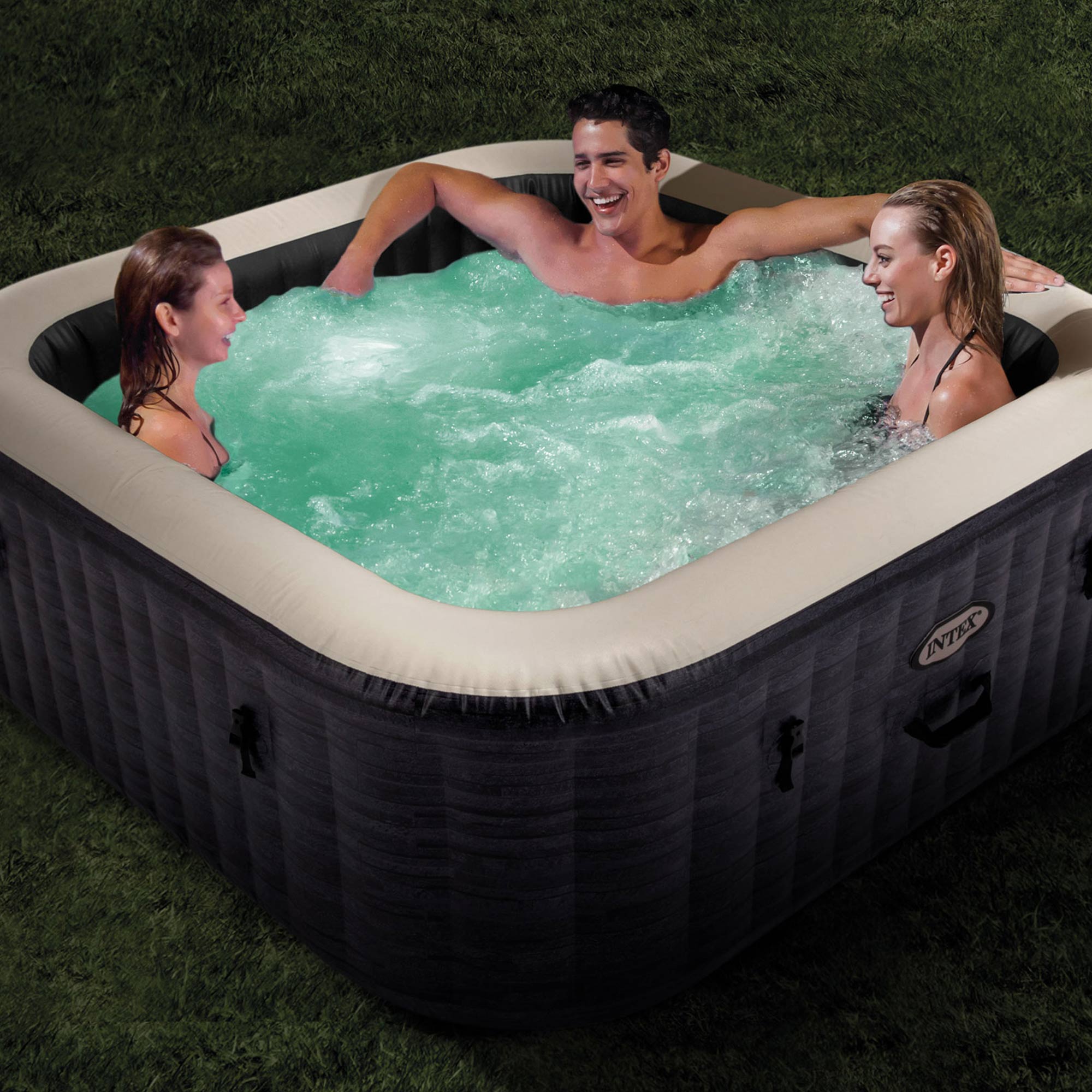 Intex Handheld Pool Vacuum w/PureSpa Plus 4 Person Inflatable Hot Tub, Greystone